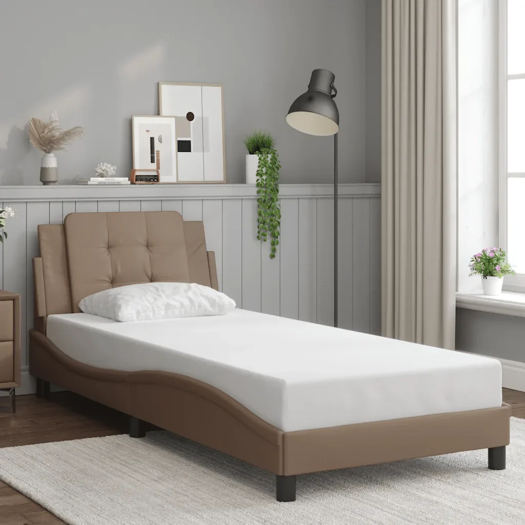 Letto singolo | Letto per adulti | Giroletto senza Materasso Zadar Cappuccino 90x190 cm in Similpelle - Image 2