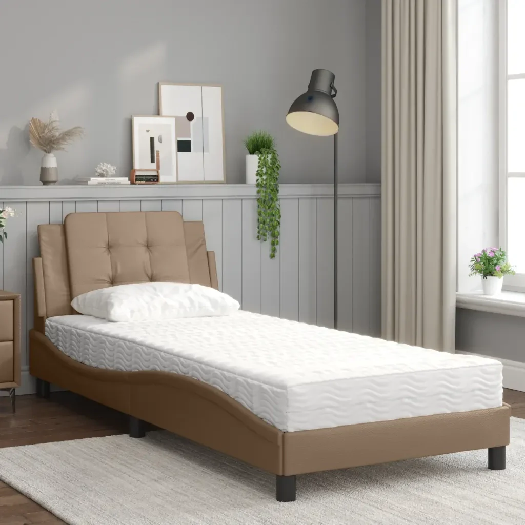Letto singolo | Letto per adulti | Giroletto senza Materasso Zadar Cappuccino 90x200 cm in Similpelle - Image 3