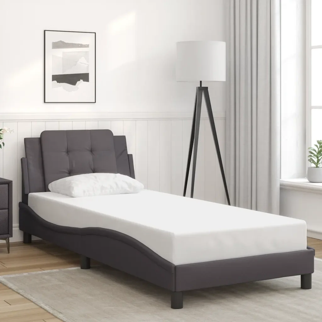 Letto singolo | Letto per adulti | Giroletto senza Materasso Zadar Crema 90x200 cm in Similpelle - Image 2