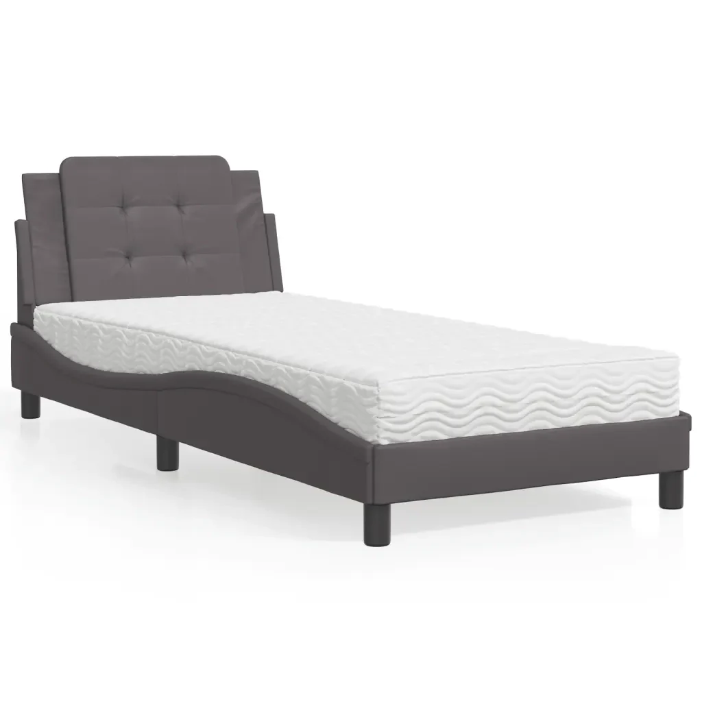 Letto singolo | Letto per adulti | Giroletto senza Materasso Zadar Grgio 90x200 cm in Similpelle - Image 2