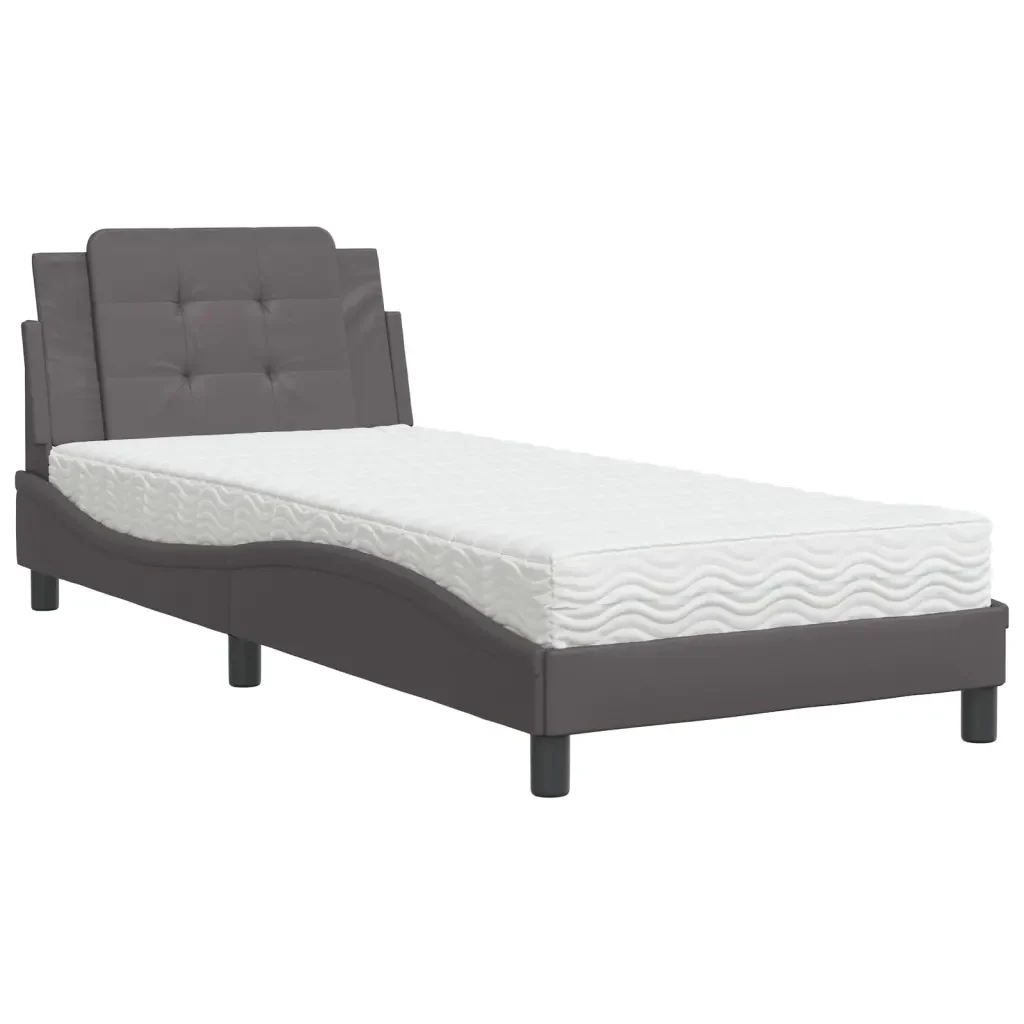 Letto singolo | Letto per adulti | Giroletto senza Materasso Zadar Grigio 100x200 cm in Similpelle