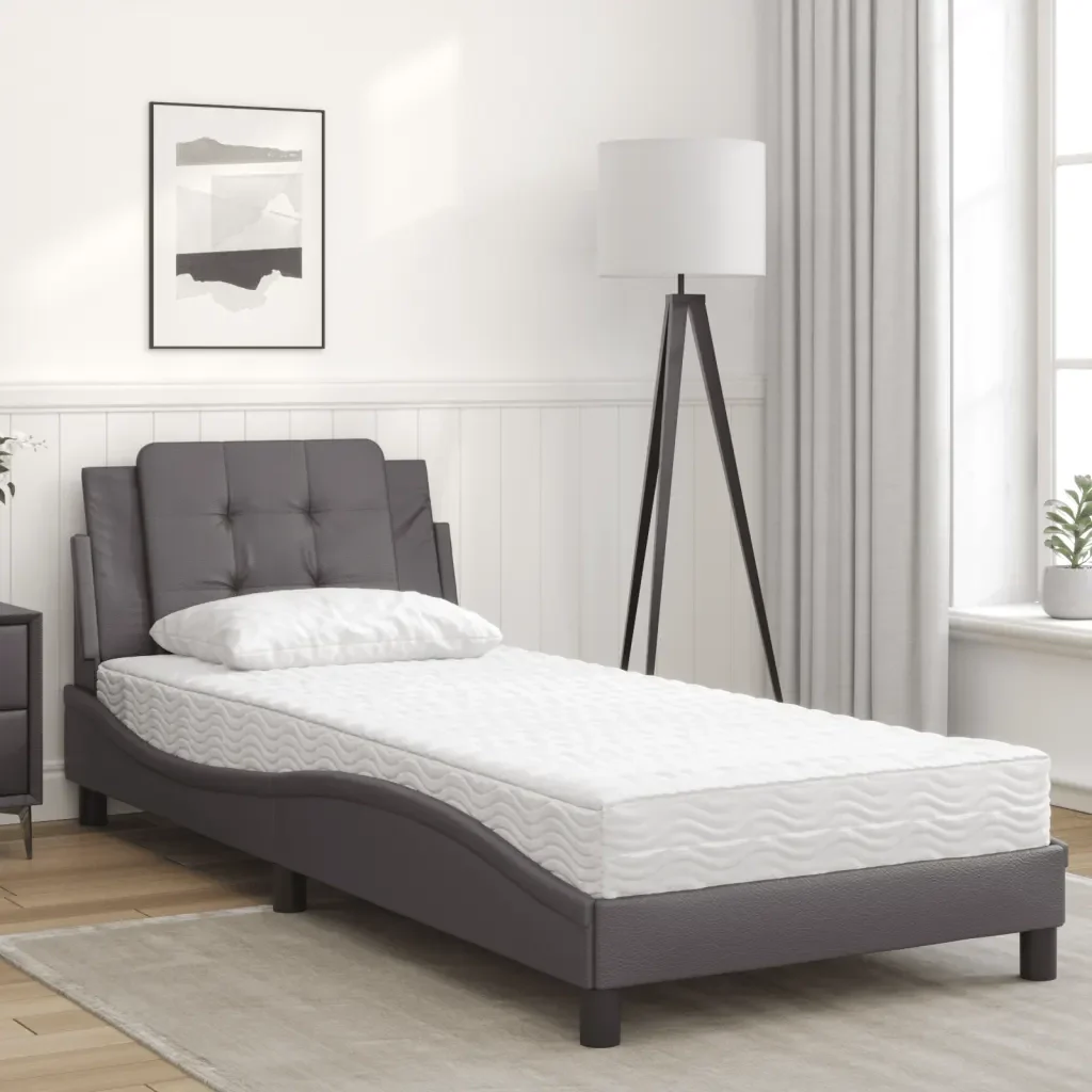 Letto singolo | Letto per adulti | Giroletto senza Materasso Zadar Grigio 90x190 cm in Similpelle - Image 4