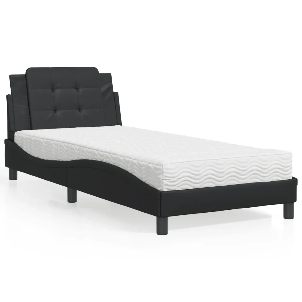 Letto singolo | Letto per adulti | Giroletto senza Materasso Zadar Nero 80x200 cm in Similpelle - Image 2
