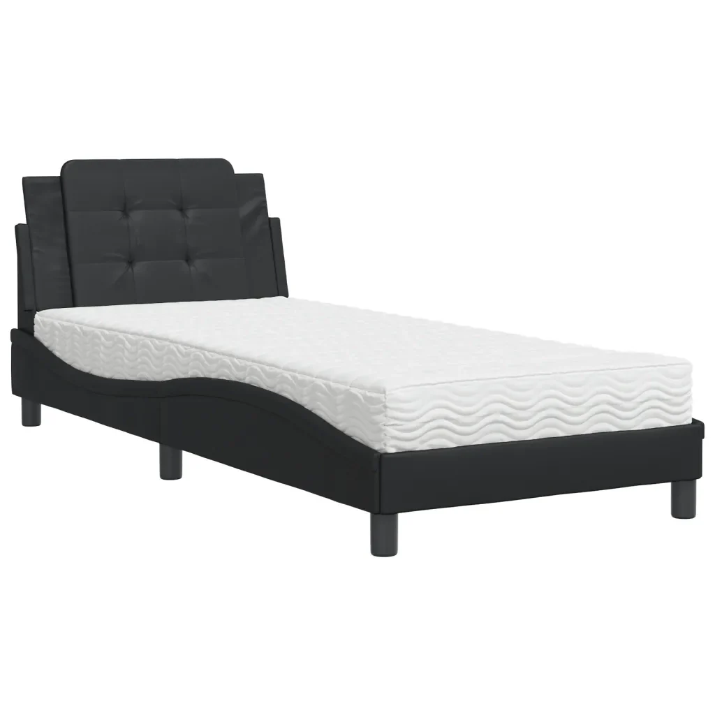 Letto singolo | Letto per adulti | Giroletto senza Materasso Zadar Nero 90x190 cm in Similpelle