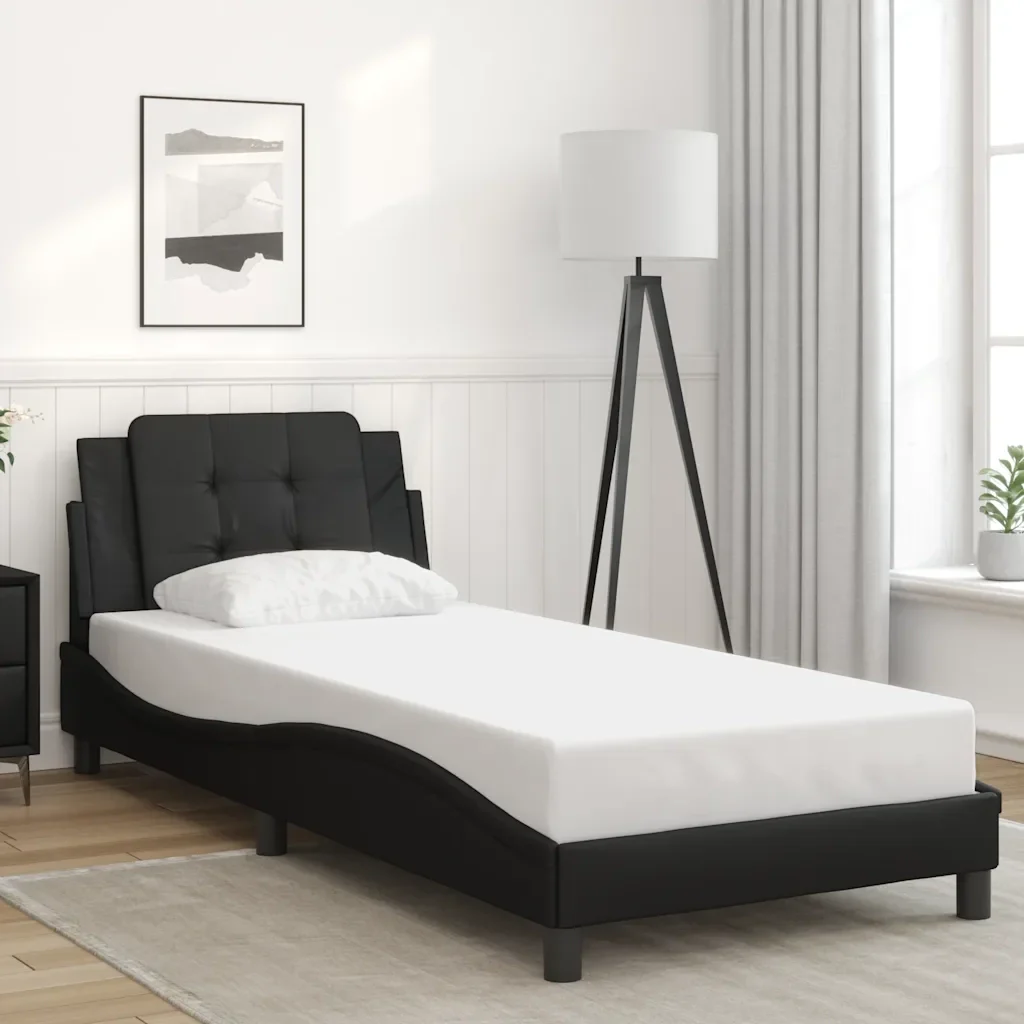 Letto singolo | Letto per adulti | Giroletto senza Materasso Zadar Nero 90x190 cm in Similpelle - Image 2