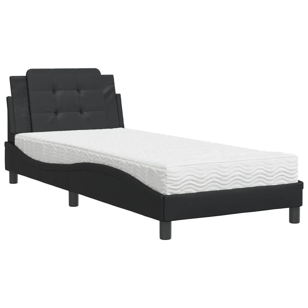 Letto singolo | Letto per adulti | Giroletto senza Materasso Zadar Nero 90x200 cm in Similpelle