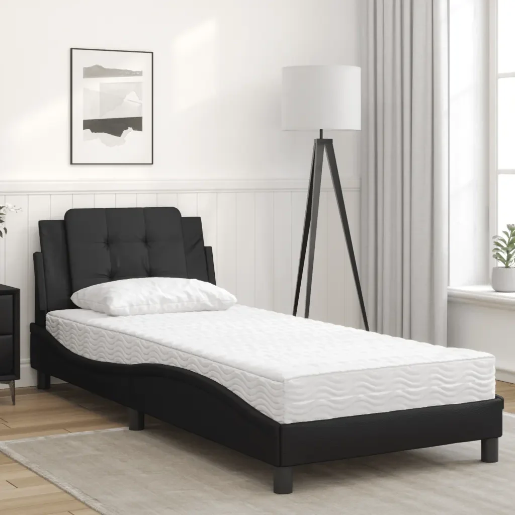Letto singolo | Letto per adulti | Giroletto senza Materasso Zadar Nero 90x200 cm in Similpelle - Image 4