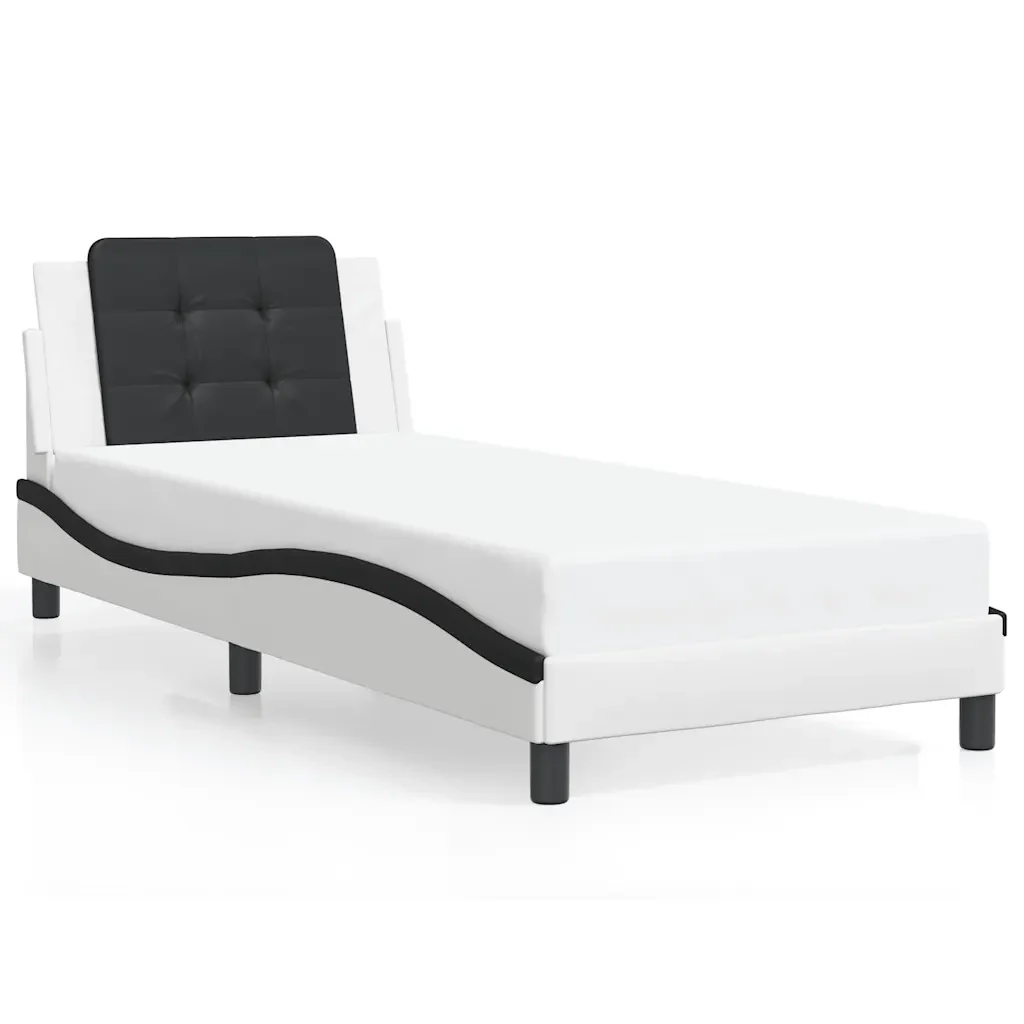Letto singolo | Letto per adulti | Giroletto senza Materasso Zadar Nero e Bianco 100x200 cm in Similpelle