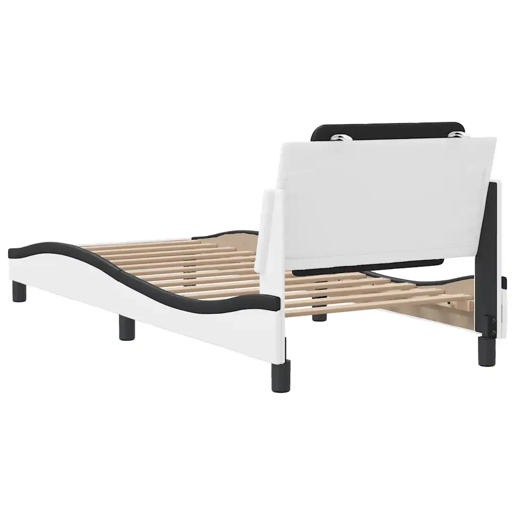 Letto singolo | Letto per adulti | Giroletto senza Materasso Zadar Nero e Bianco 100x200 cm in Similpelle - Image 6