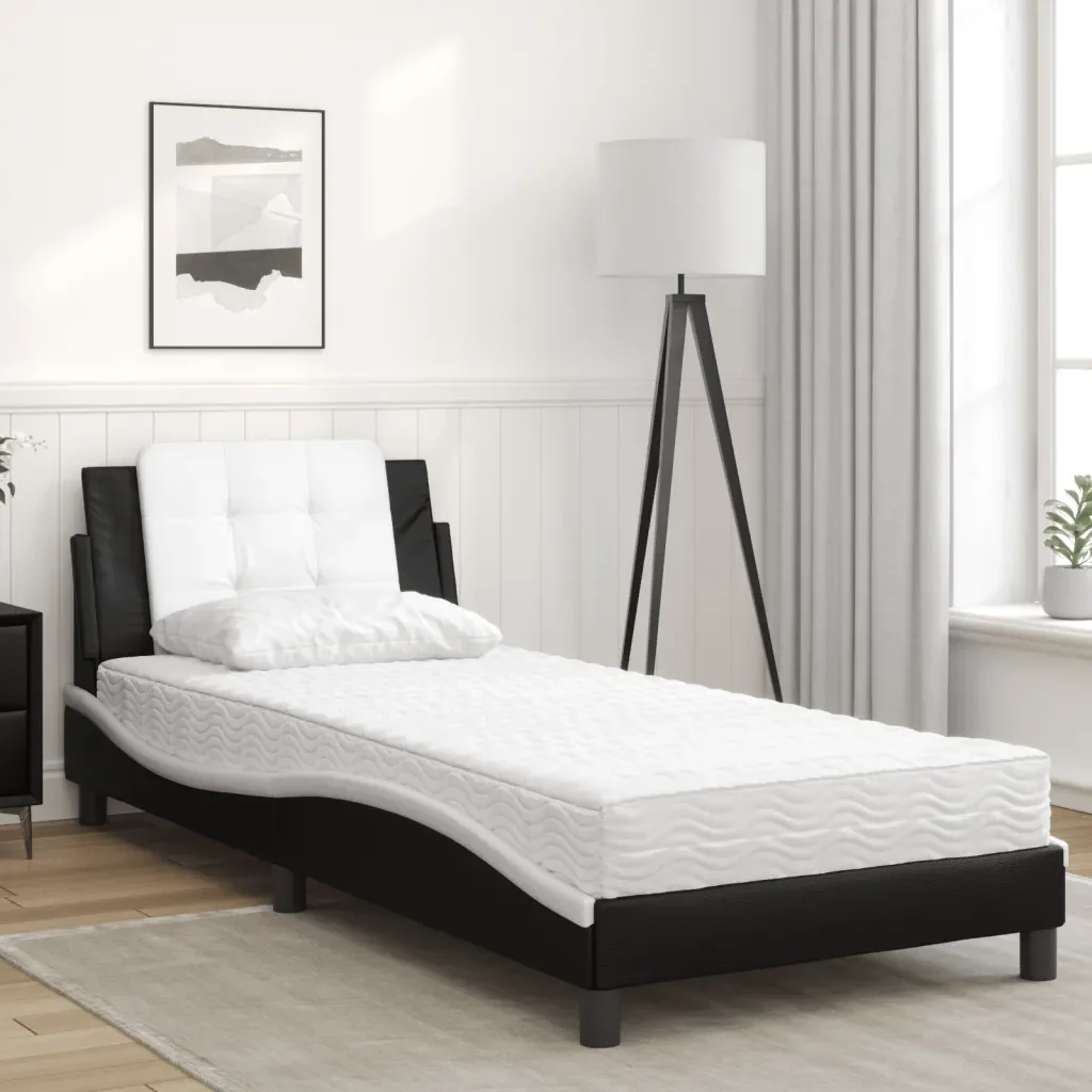Letto singolo | Letto per adulti | Giroletto senza Materasso Zadar Nero e Bianco 100x200 cm in Similpelle - Image 4