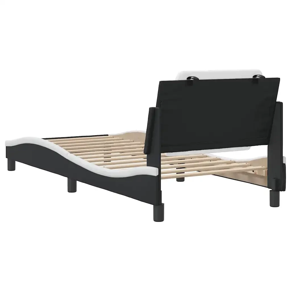 Letto singolo | Letto per adulti | Giroletto senza Materasso Zadar Nero e Bianco 100x200 cm in Similpelle - Image 6