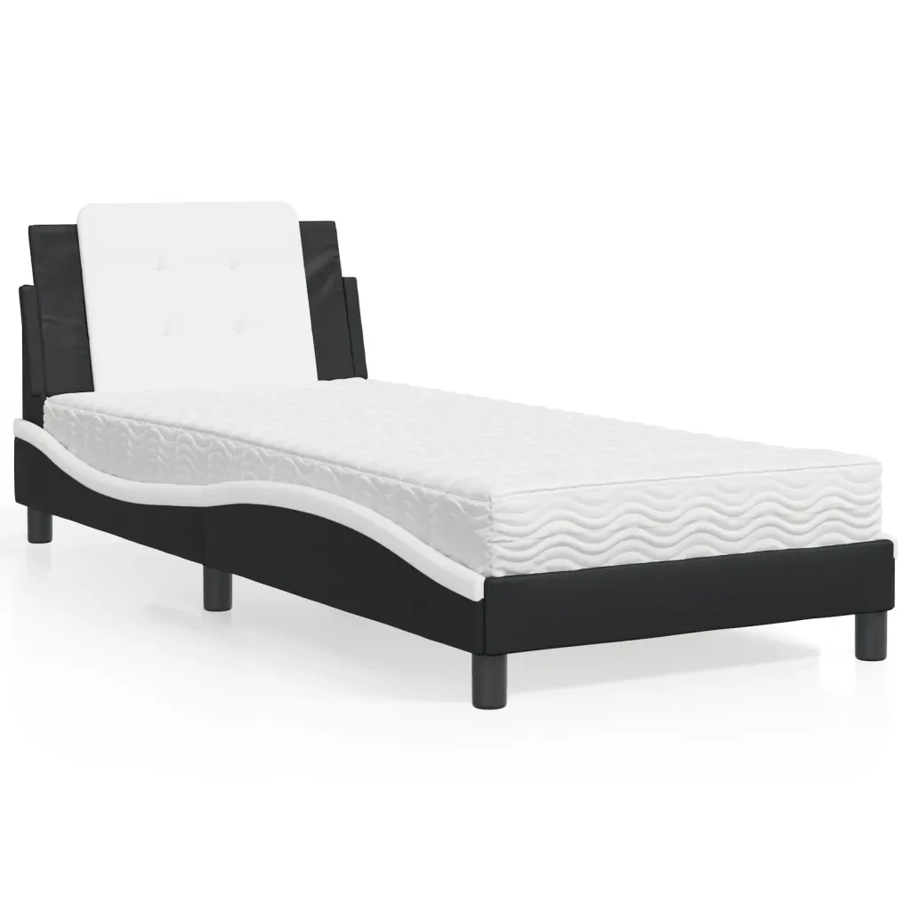 Letto singolo | Letto per adulti | Giroletto senza Materasso Zadar Nero e Bianco 80x200 cm in Similpelle - Image 2