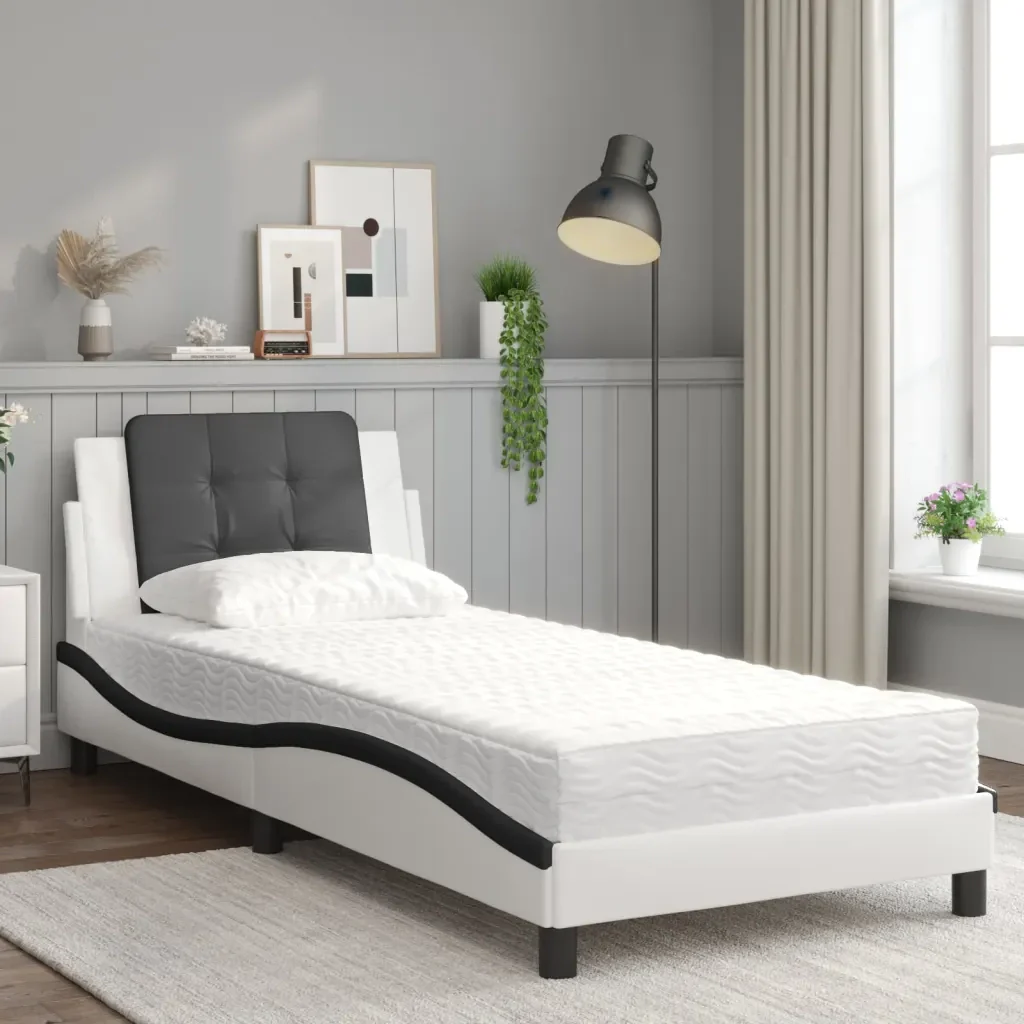 Letto singolo | Letto per adulti | Giroletto senza Materasso Zadar Nero e Bianco 80x200 cm in Similpelle - Image 3