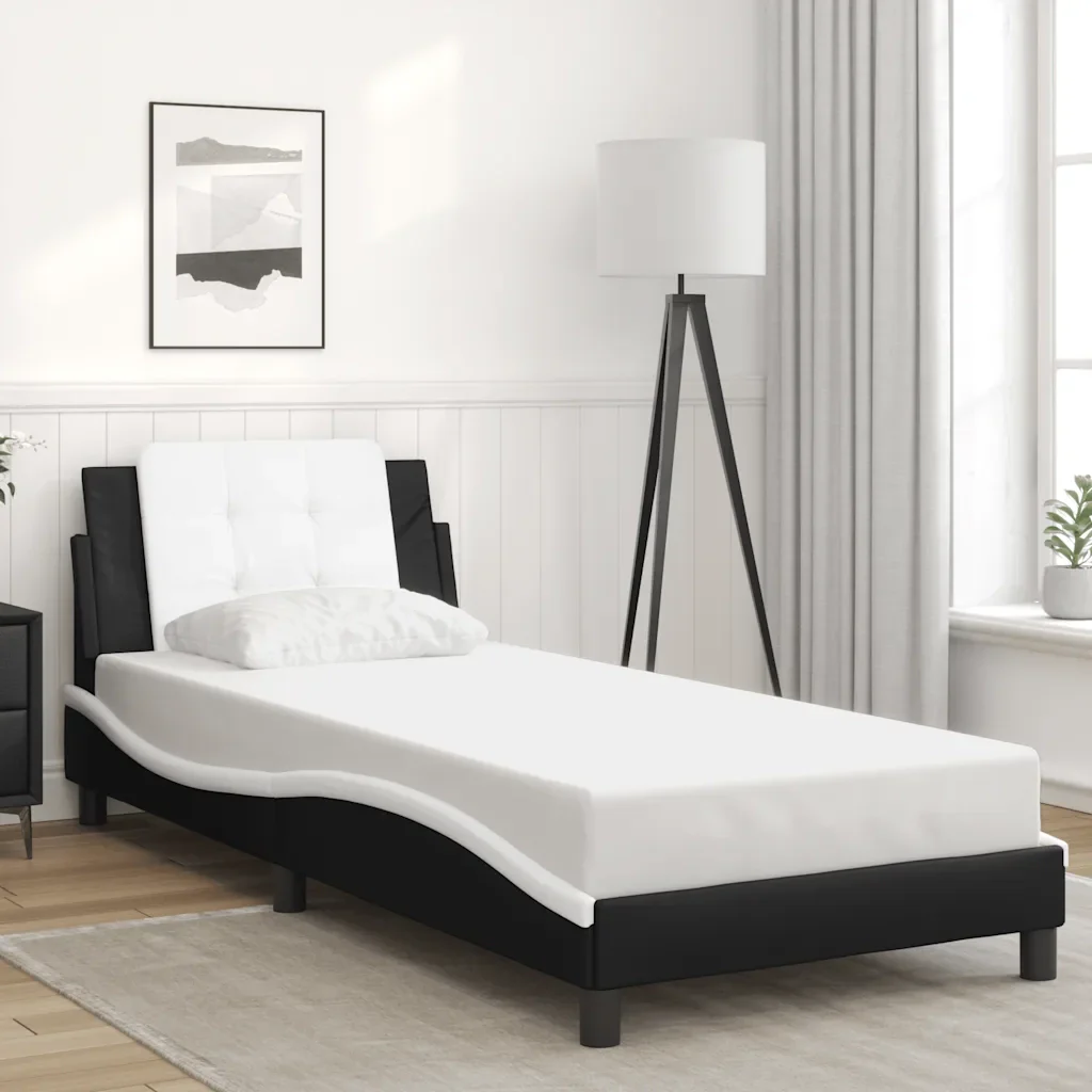 Letto singolo | Letto per adulti | Giroletto senza Materasso Zadar Nero e Bianco 80x200 cm in Similpelle - Image 2