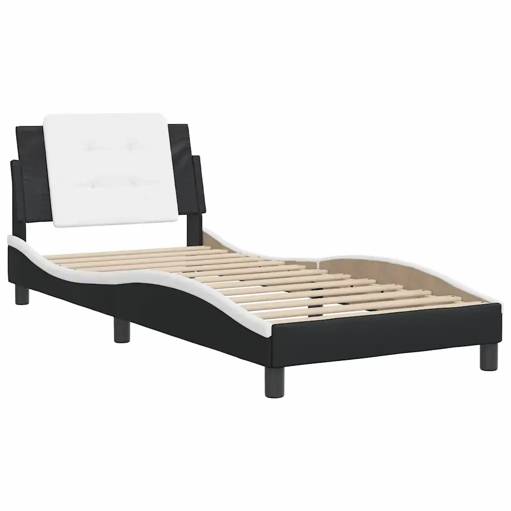 Letto singolo | Letto per adulti | Giroletto senza Materasso Zadar Nero e Bianco 80x200 cm in Similpelle - Image 4