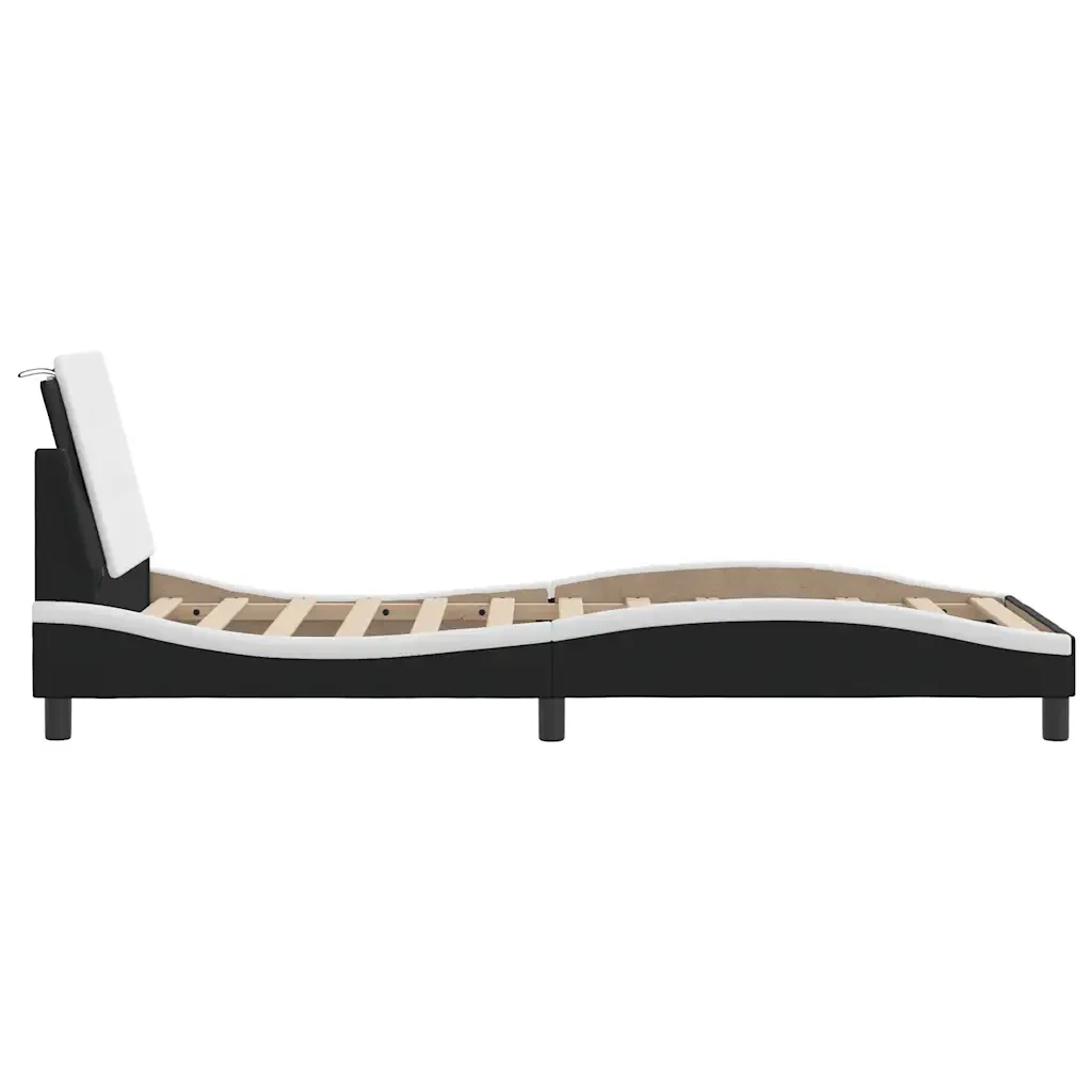 Letto singolo | Letto per adulti | Giroletto senza Materasso Zadar Nero e Bianco 80x200 cm in Similpelle - Image 5