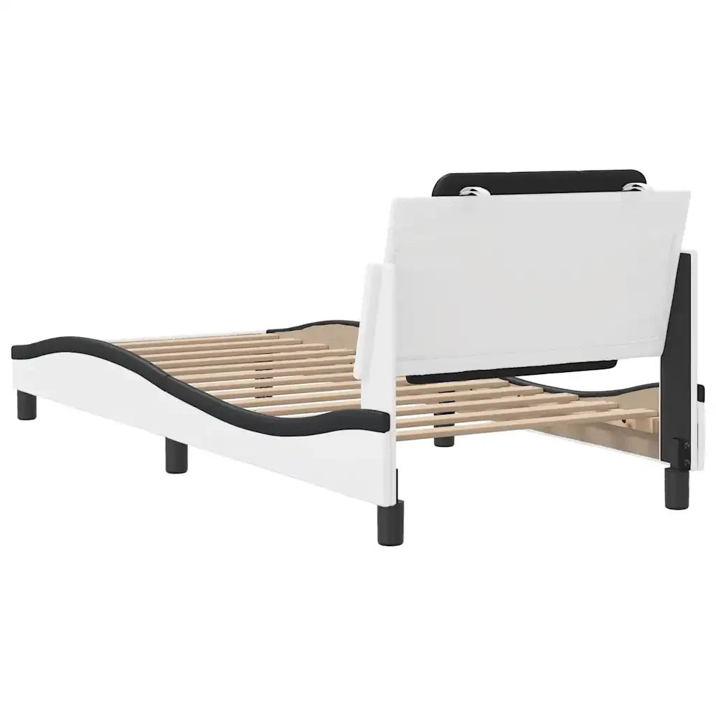Letto singolo | Letto per adulti | Giroletto senza Materasso Zadar Nero e Bianco 90x190 cm in Similpelle - Image 6