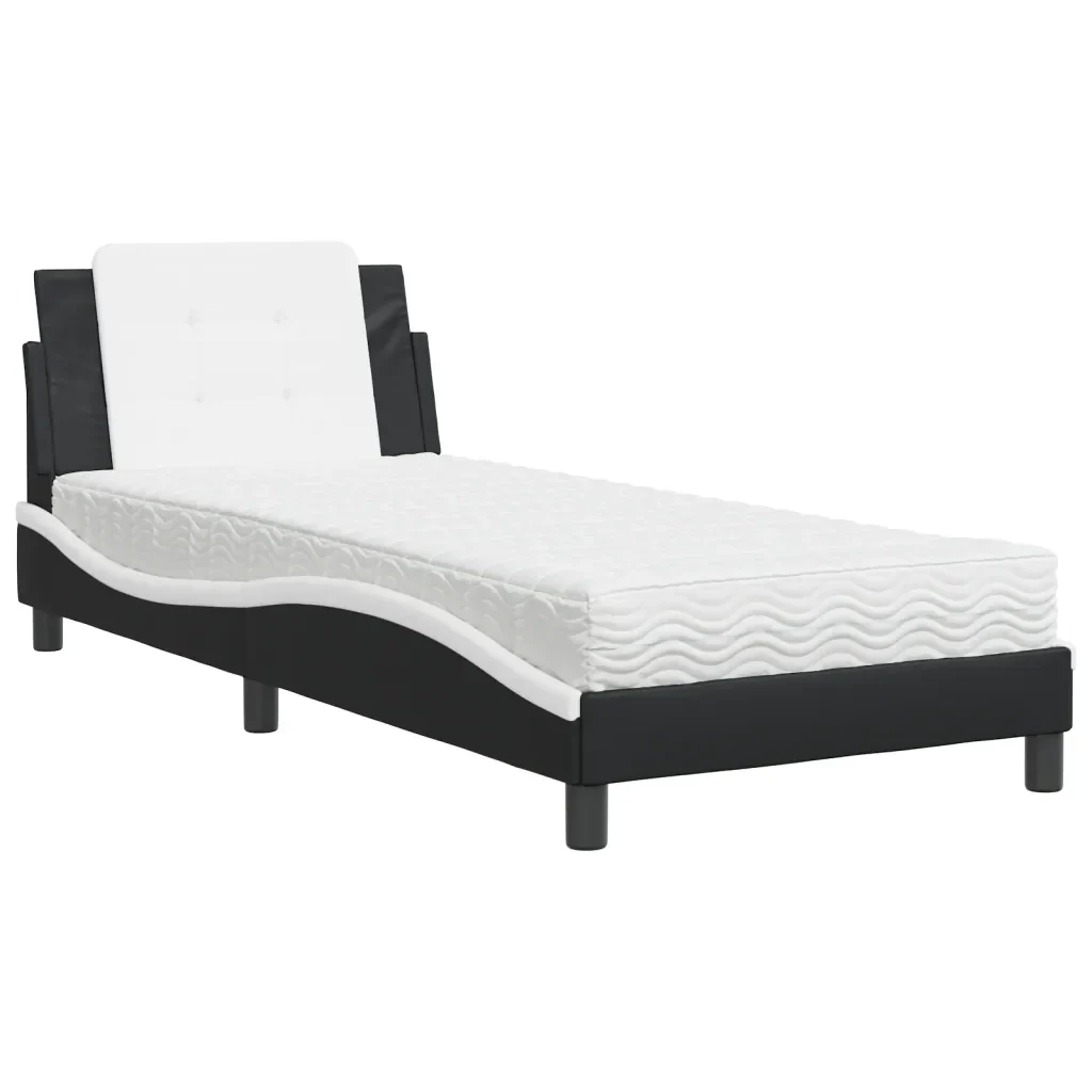 Letto singolo | Letto per adulti | Giroletto senza Materasso Zadar Nero e Bianco 90x200 cm in Similpelle
