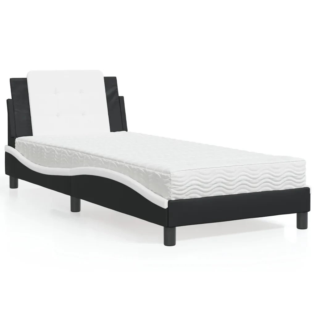 Letto singolo | Letto per adulti | Giroletto senza Materasso Zadar Nero e Bianco 90x200 cm in Similpelle - Image 2