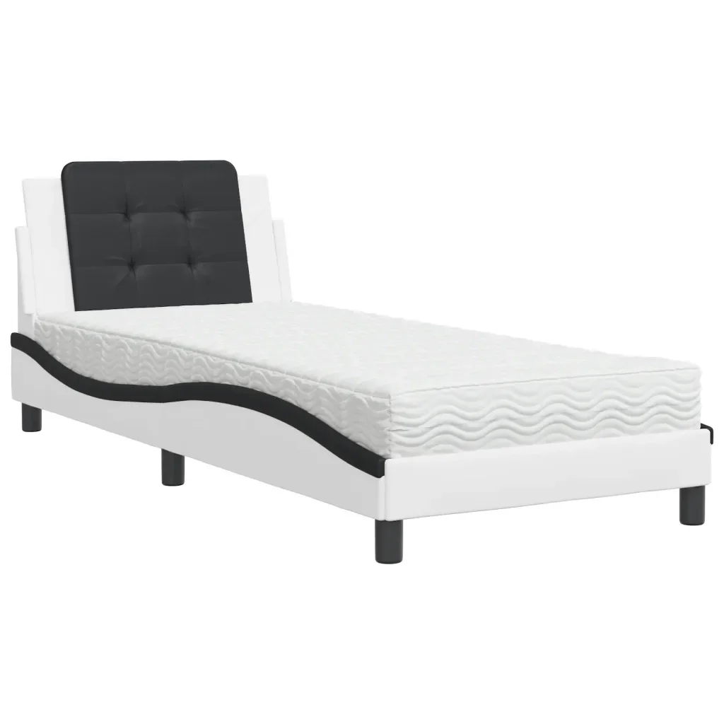 Letto singolo | Letto per adulti | Giroletto senza Materasso Zadar Nero e Bianco 90x200 cm in Similpelle