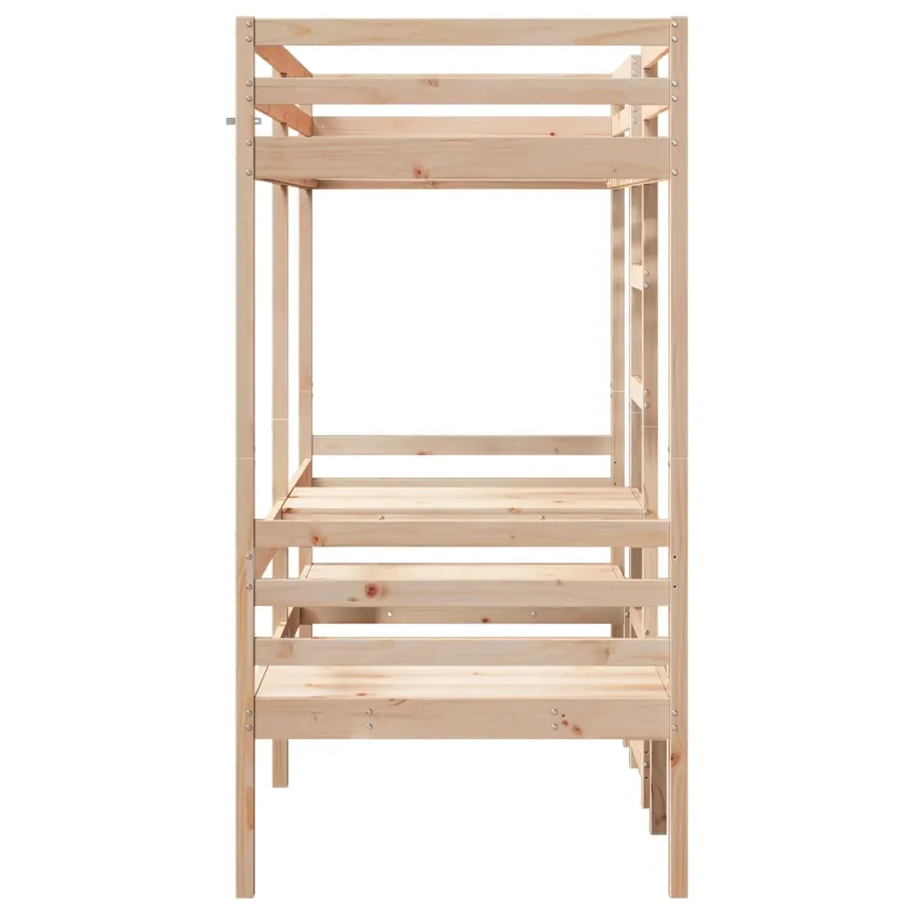 Letto singolo | Letto per adulti | Giroletto Soppalco con Scrivania e Sedie 80x200cm Legno Pino - Image 6