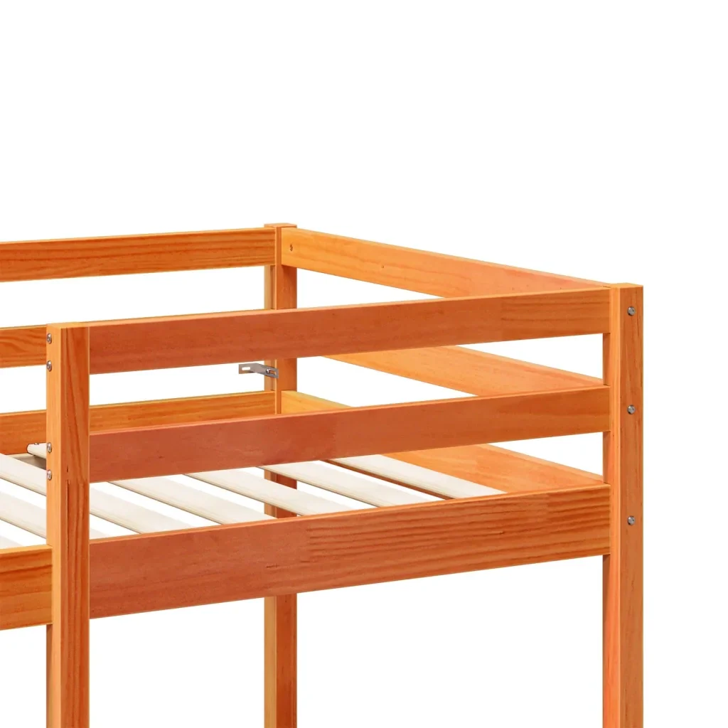 Letto singolo | Letto per adulti | Giroletto Soppalco Scrivania e Sedie Marrone Cera 75x190cm Pino - Image 8