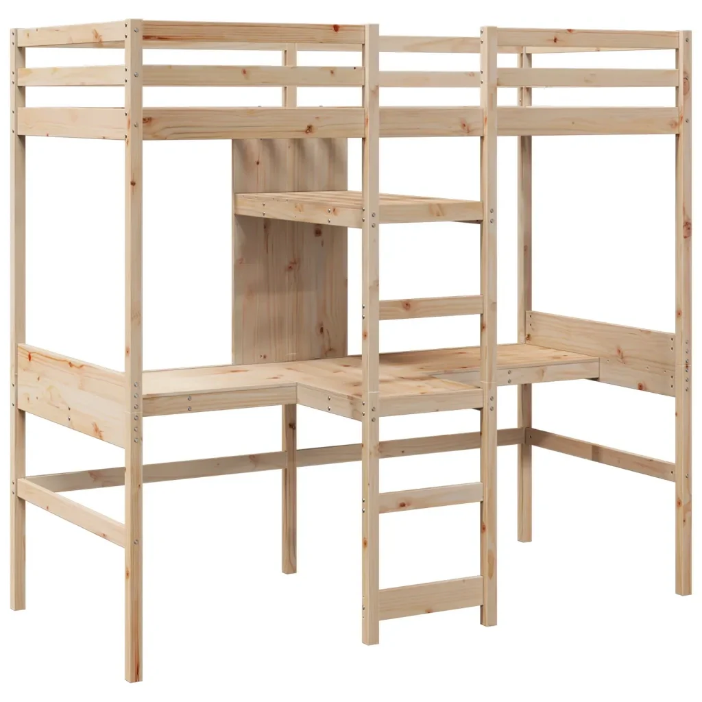 Letto singolo | Letto per adulti | Giroletto Soppalco senza Materasso 75x190cm Legno Massello Pino - Image 4