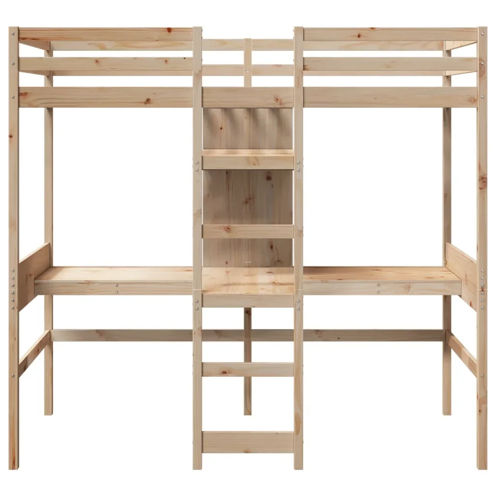 Letto singolo | Letto per adulti | Giroletto Soppalco senza Materasso 75x190cm Legno Massello Pino - Image 5