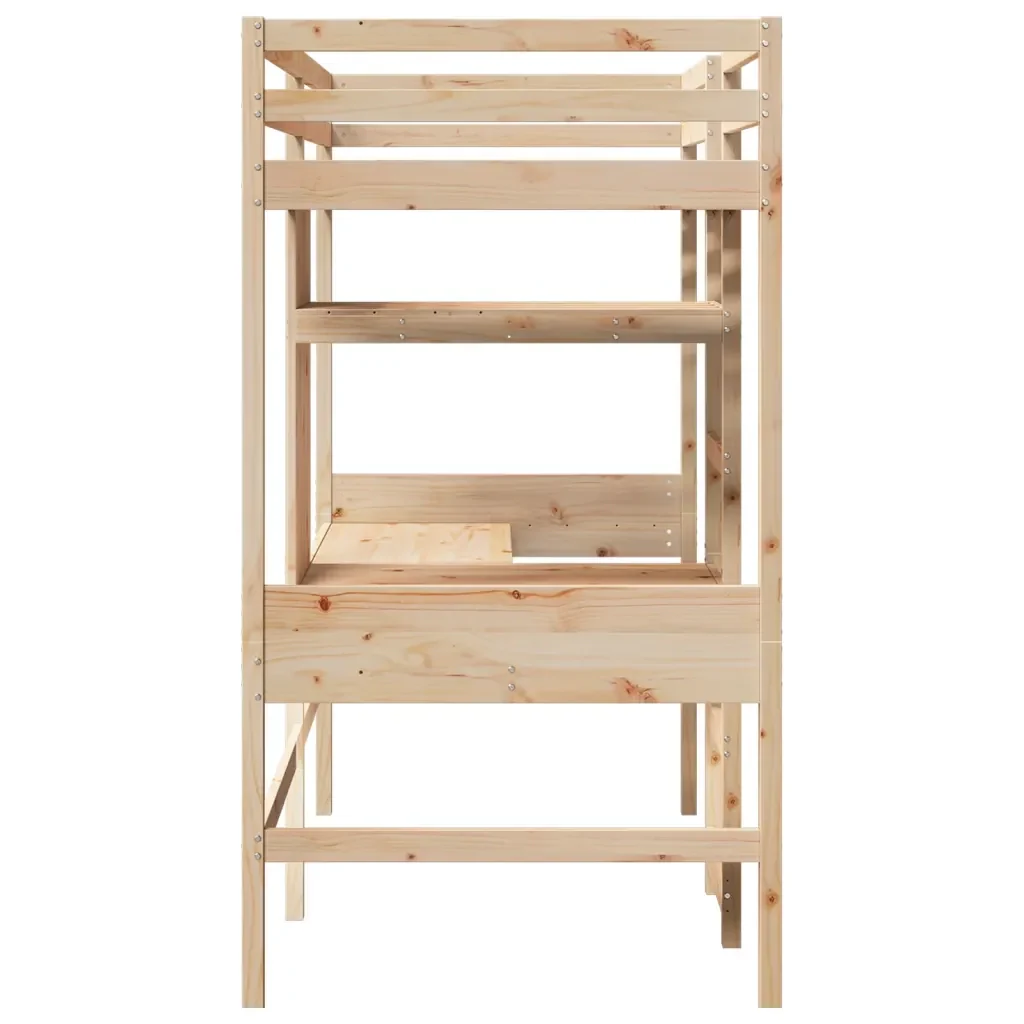 Letto singolo | Letto per adulti | Giroletto Soppalco senza Materasso 75x190cm Legno Massello Pino - Image 6