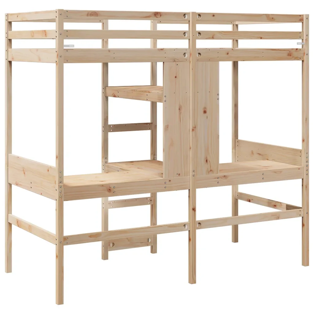 Letto singolo | Letto per adulti | Giroletto Soppalco senza Materasso 75x190cm Legno Massello Pino - Image 7