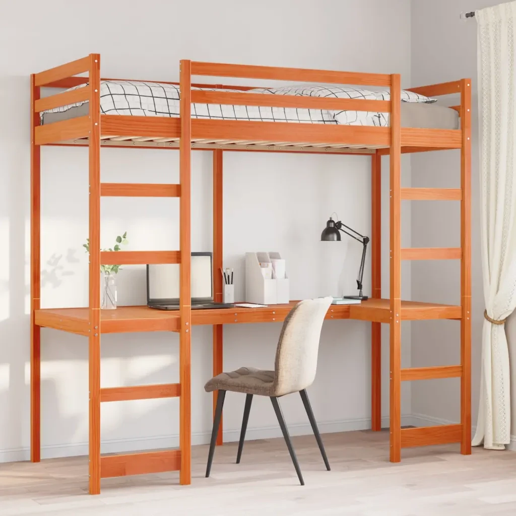 Letto singolo | Letto per adulti | Giroletto Soppalco senza Materasso Marrone Cera 75x190cm Pino - Image 2