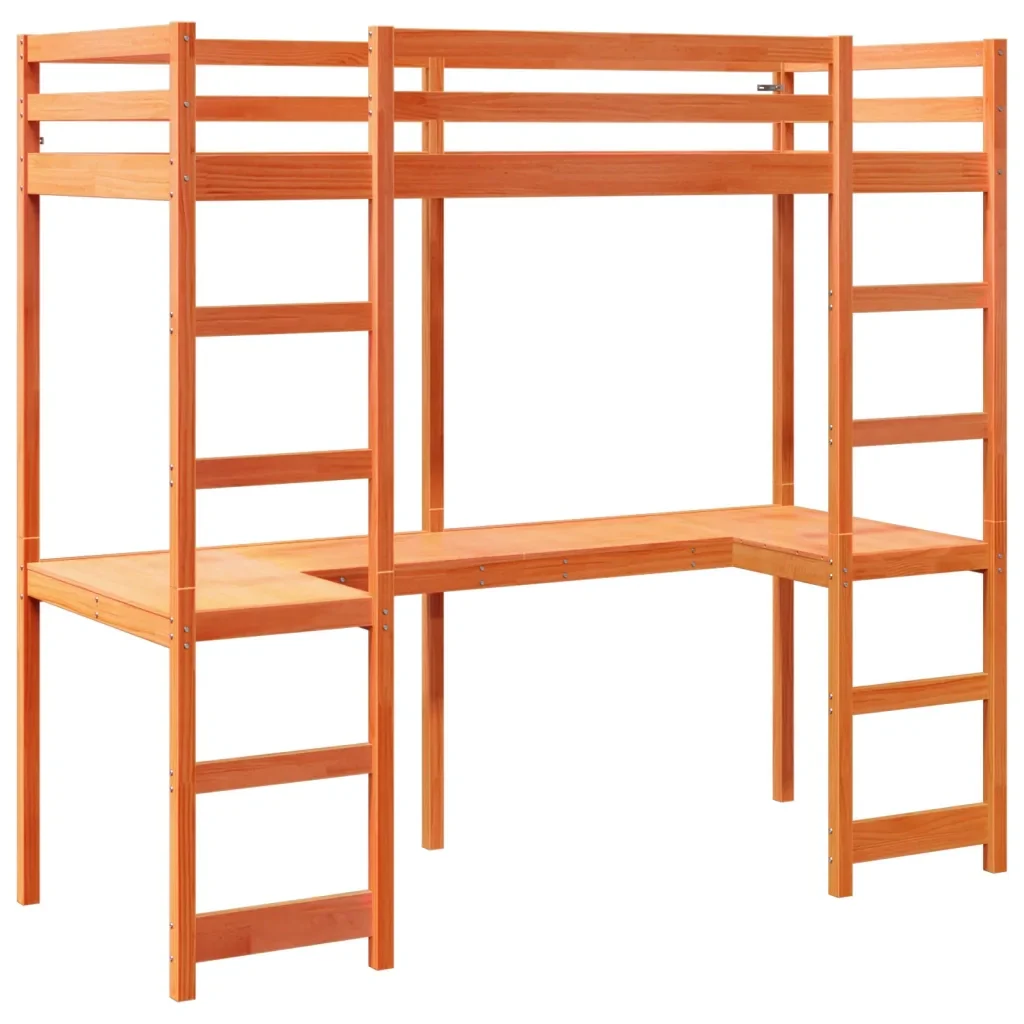 Letto singolo | Letto per adulti | Giroletto Soppalco senza Materasso Marrone Cera 75x190cm Pino - Image 3