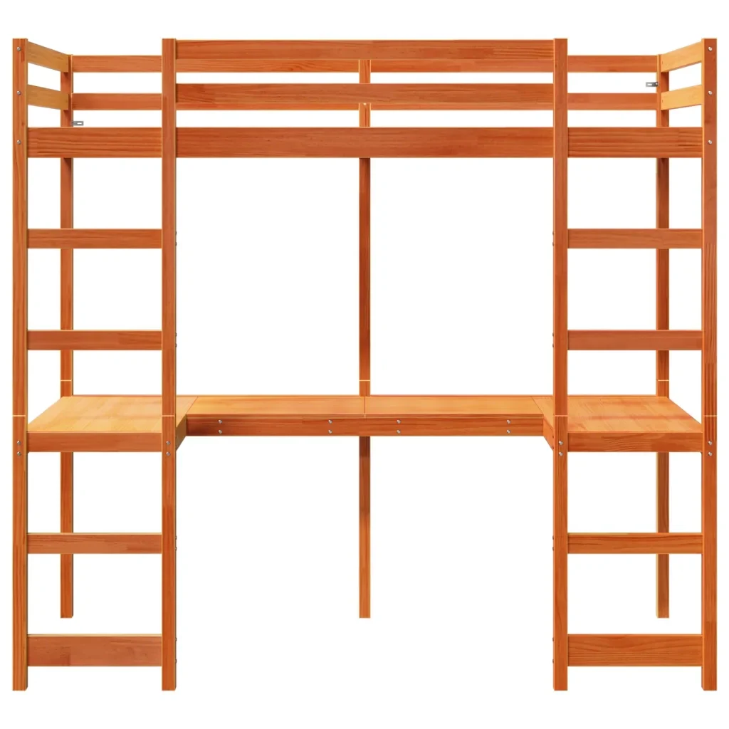 Letto singolo | Letto per adulti | Giroletto Soppalco senza Materasso Marrone Cera 75x190cm Pino - Image 5