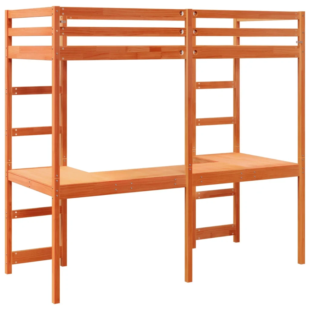 Letto singolo | Letto per adulti | Giroletto Soppalco senza Materasso Marrone Cera 75x190cm Pino - Image 7