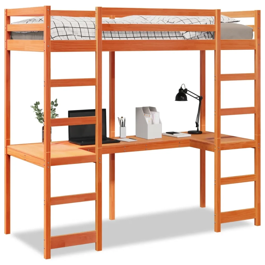 Letto singolo | Letto per adulti | Giroletto Soppalco senza Materasso Marrone Cera 80x200cm Pino