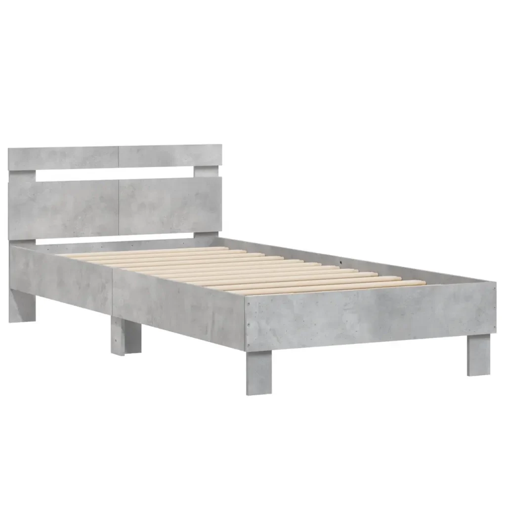 Letto singolo | Letto per adulti | Giroletto Testiera Grigio Cemento 100x200 cm Legno Multistrato - Image 3