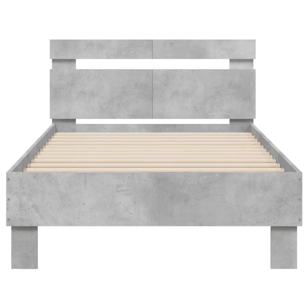 Letto singolo | Letto per adulti | Giroletto Testiera Grigio Cemento 100x200 cm Legno Multistrato - Image 5