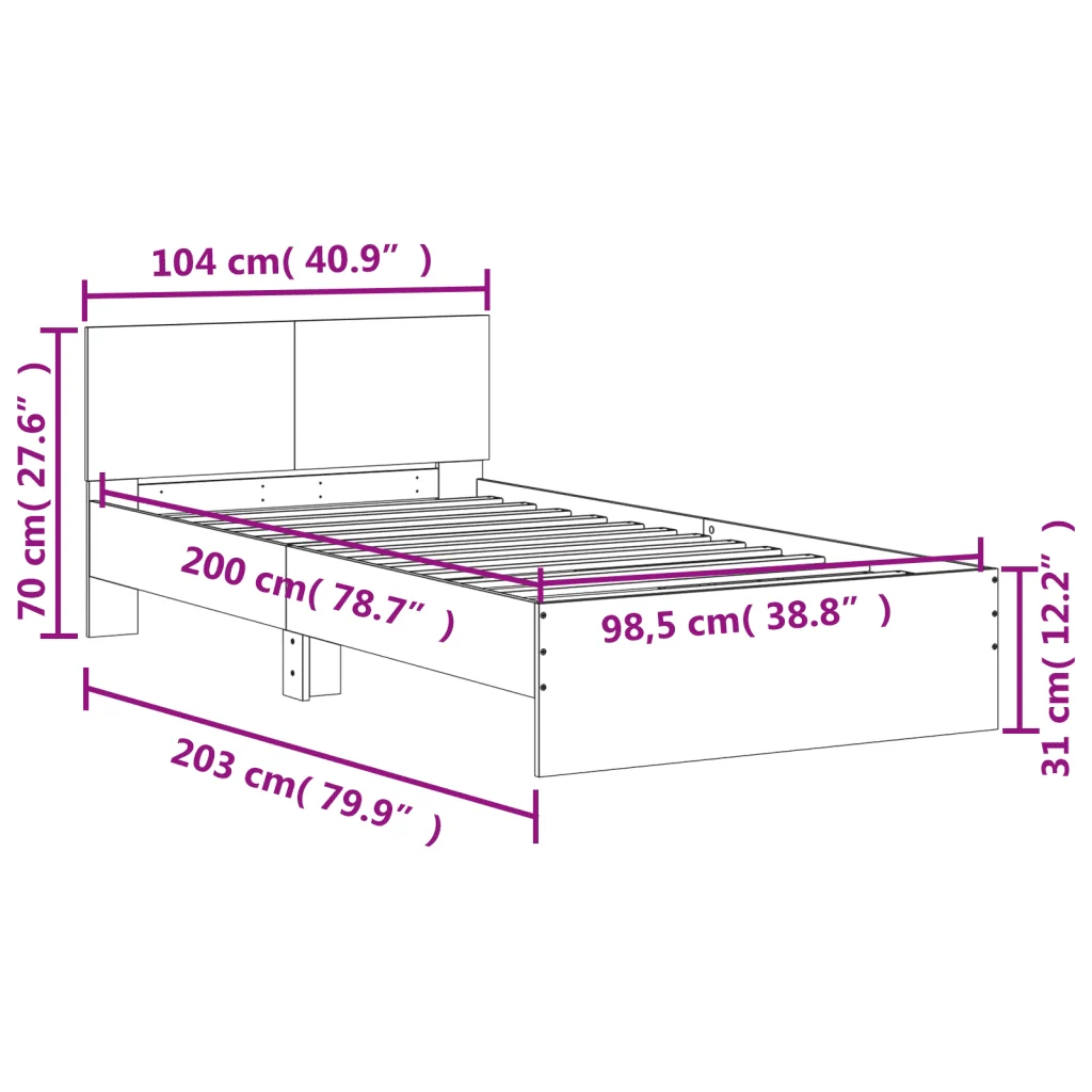 Letto singolo | Letto per adulti | Giroletto Testiera Grigio Cemento 100x200 cm Legno Multistrato - Image 10
