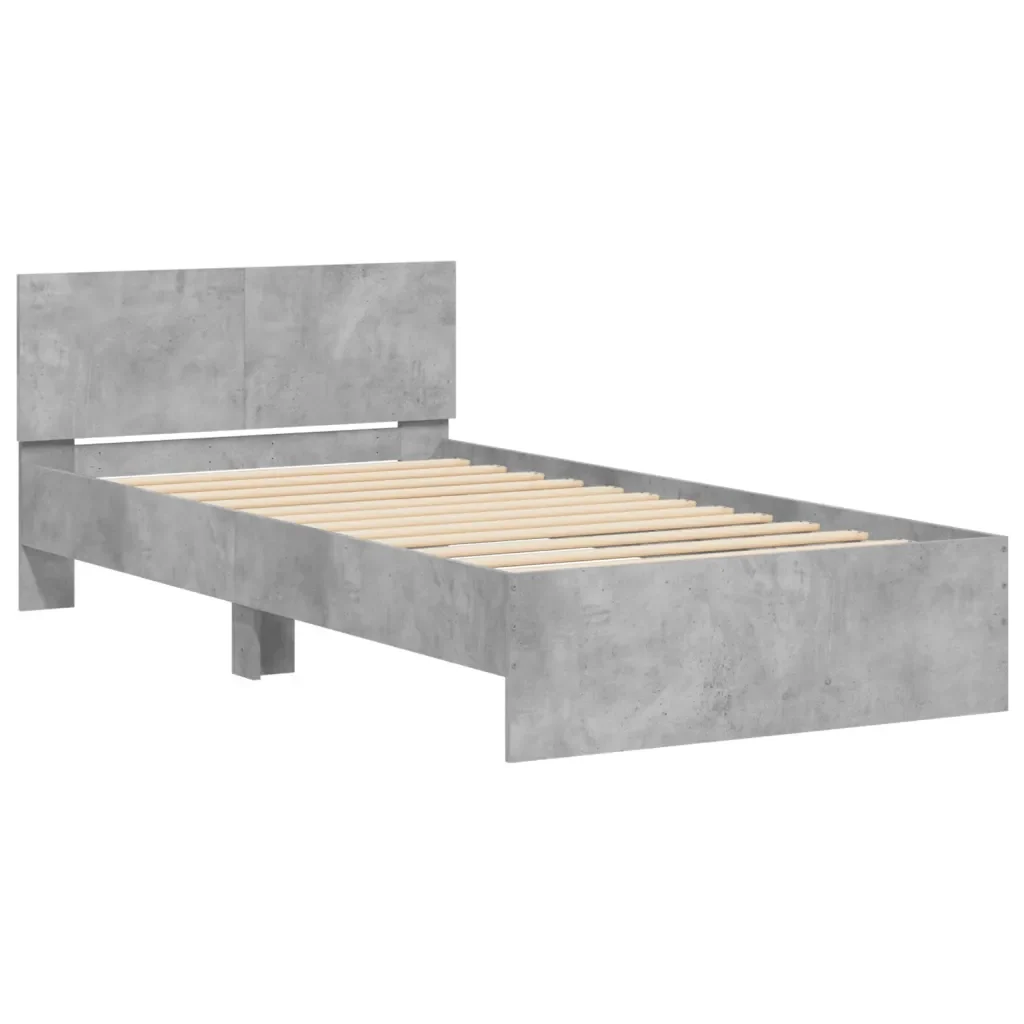 Letto singolo | Letto per adulti | Giroletto Testiera Grigio Cemento 100x200 cm Legno Multistrato - Image 3