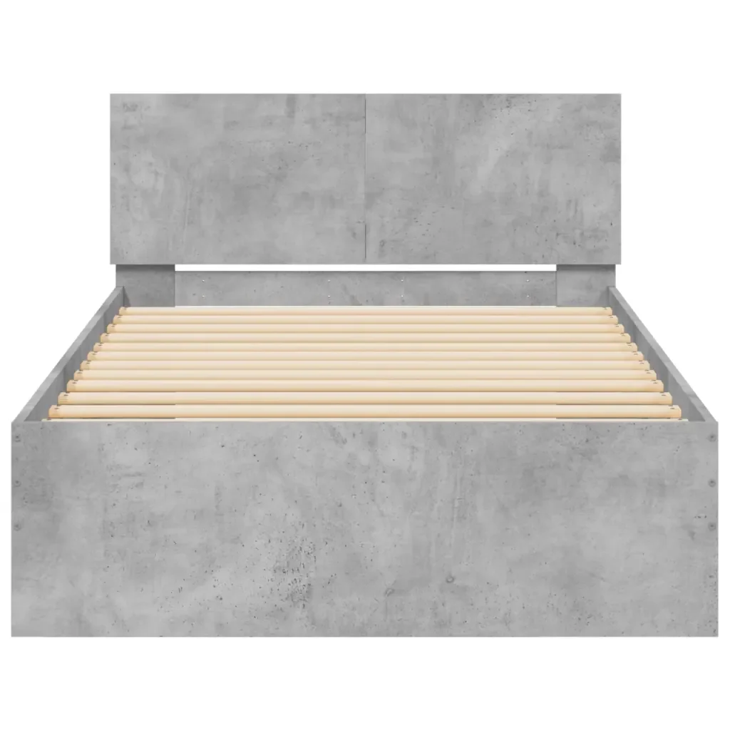 Letto singolo | Letto per adulti | Giroletto Testiera Grigio Cemento 100x200 cm Legno Multistrato - Image 5