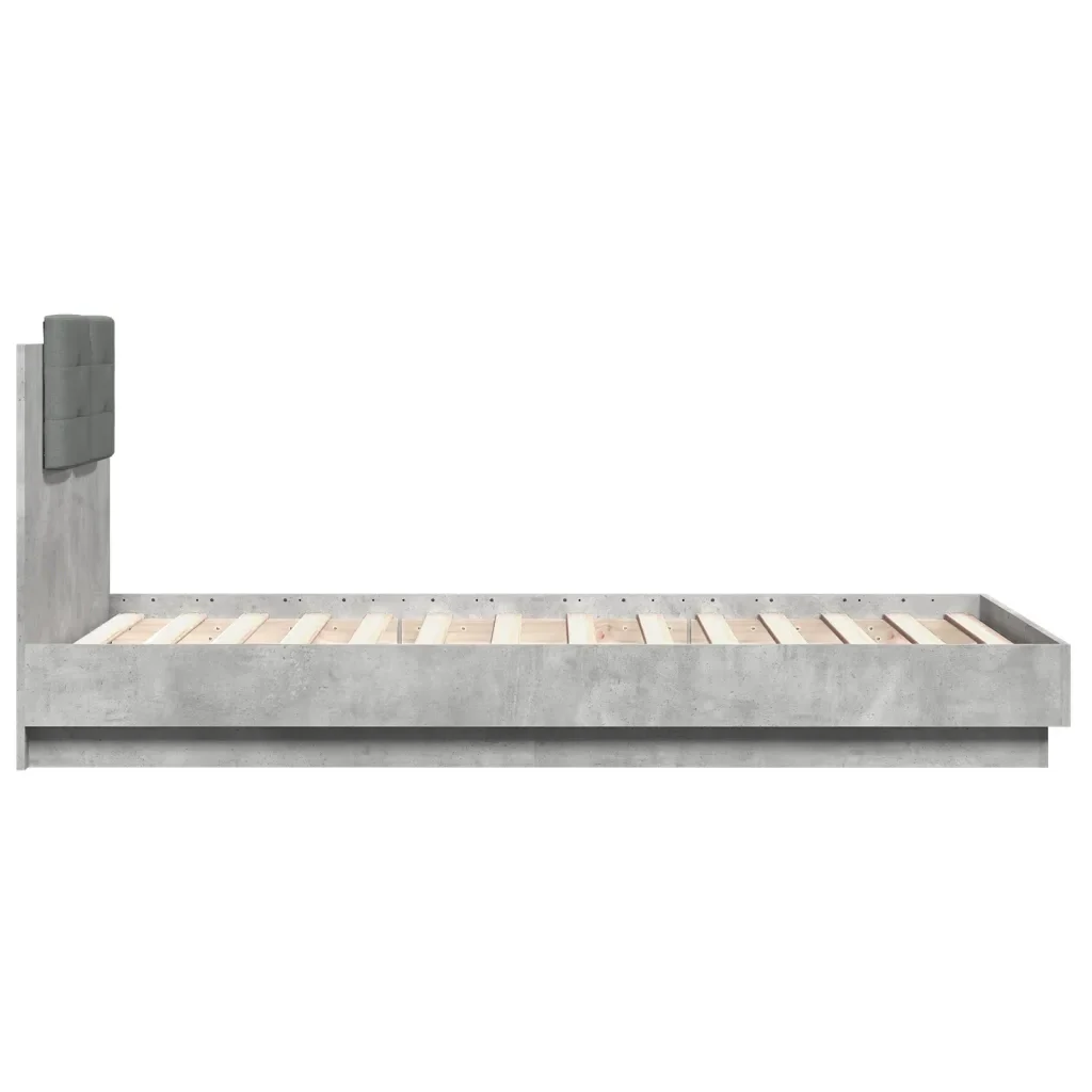 Letto singolo | Letto per adulti | Giroletto Testiera Grigio Cemento 75x190 cm Legno Multistrato - Image 5