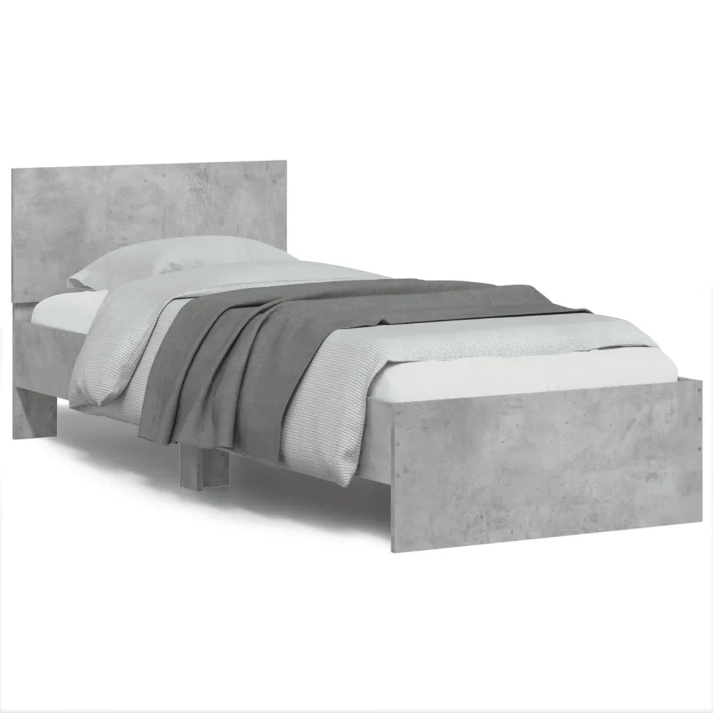Letto singolo | Letto per adulti | Giroletto Testiera Grigio Cemento 75x190 cm Legno Multistrato