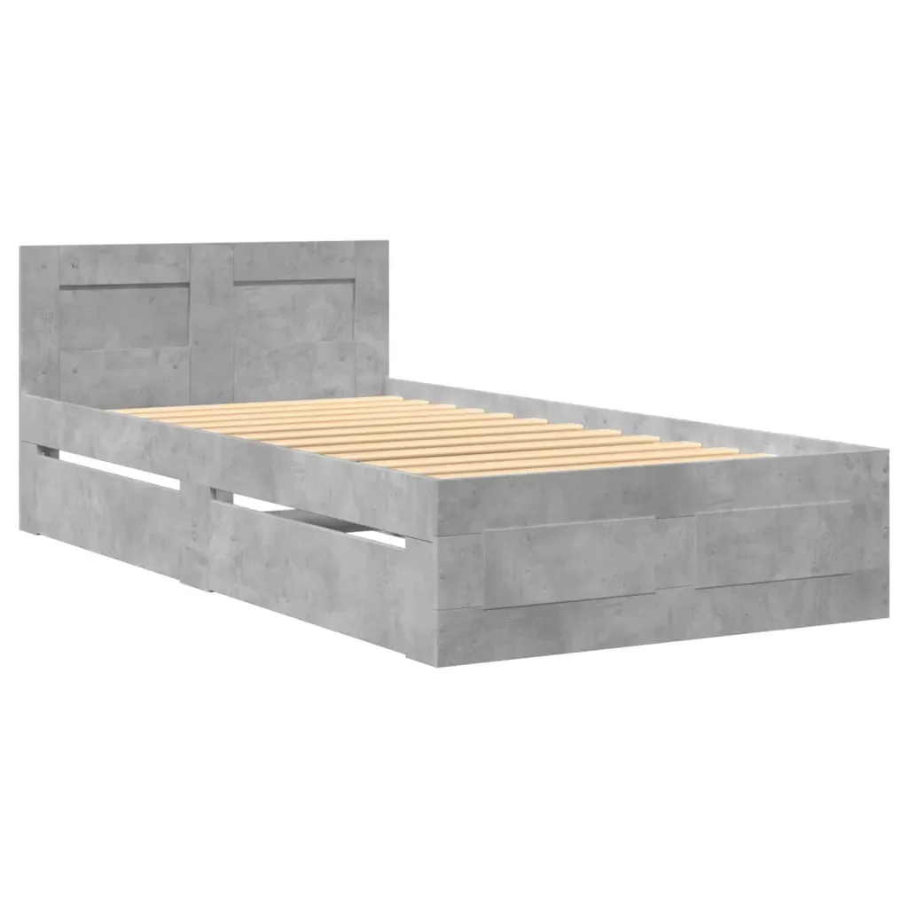 Letto singolo | Letto per adulti | Giroletto Testiera Grigio Cemento 75x190 cm Legno Multistrato - Image 3