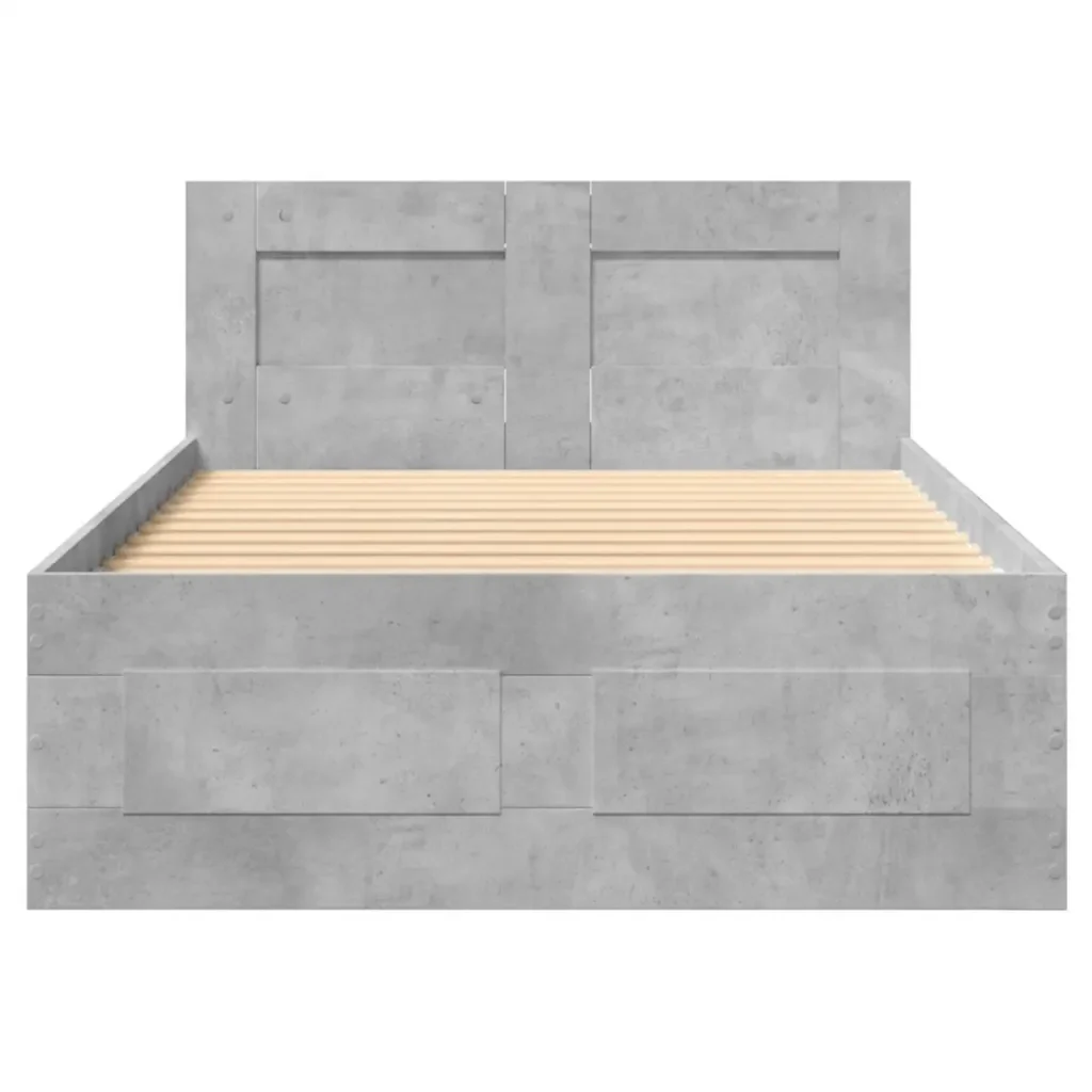 Letto singolo | Letto per adulti | Giroletto Testiera Grigio Cemento 75x190 cm Legno Multistrato - Image 5