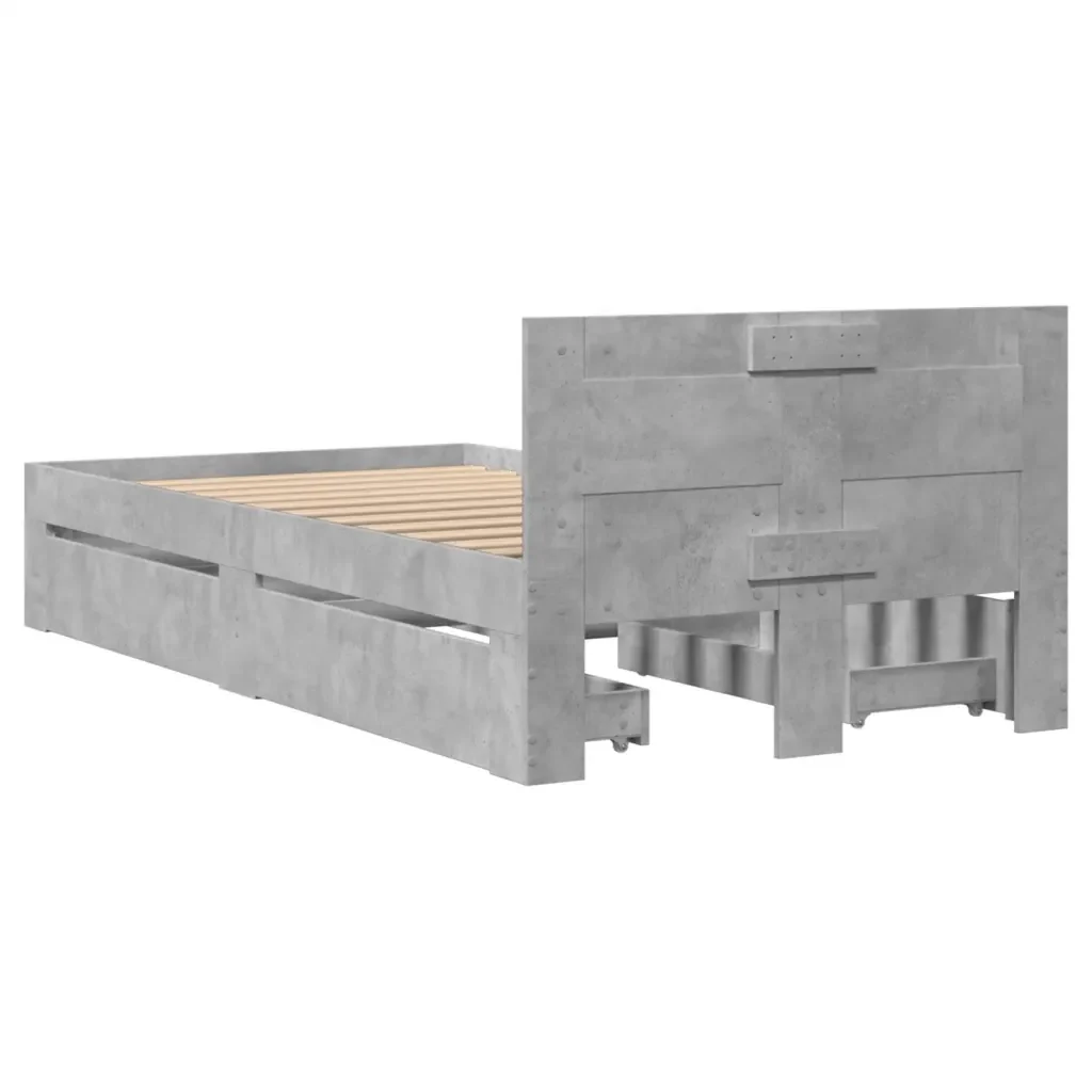 Letto singolo | Letto per adulti | Giroletto Testiera Grigio Cemento 75x190 cm Legno Multistrato - Image 7