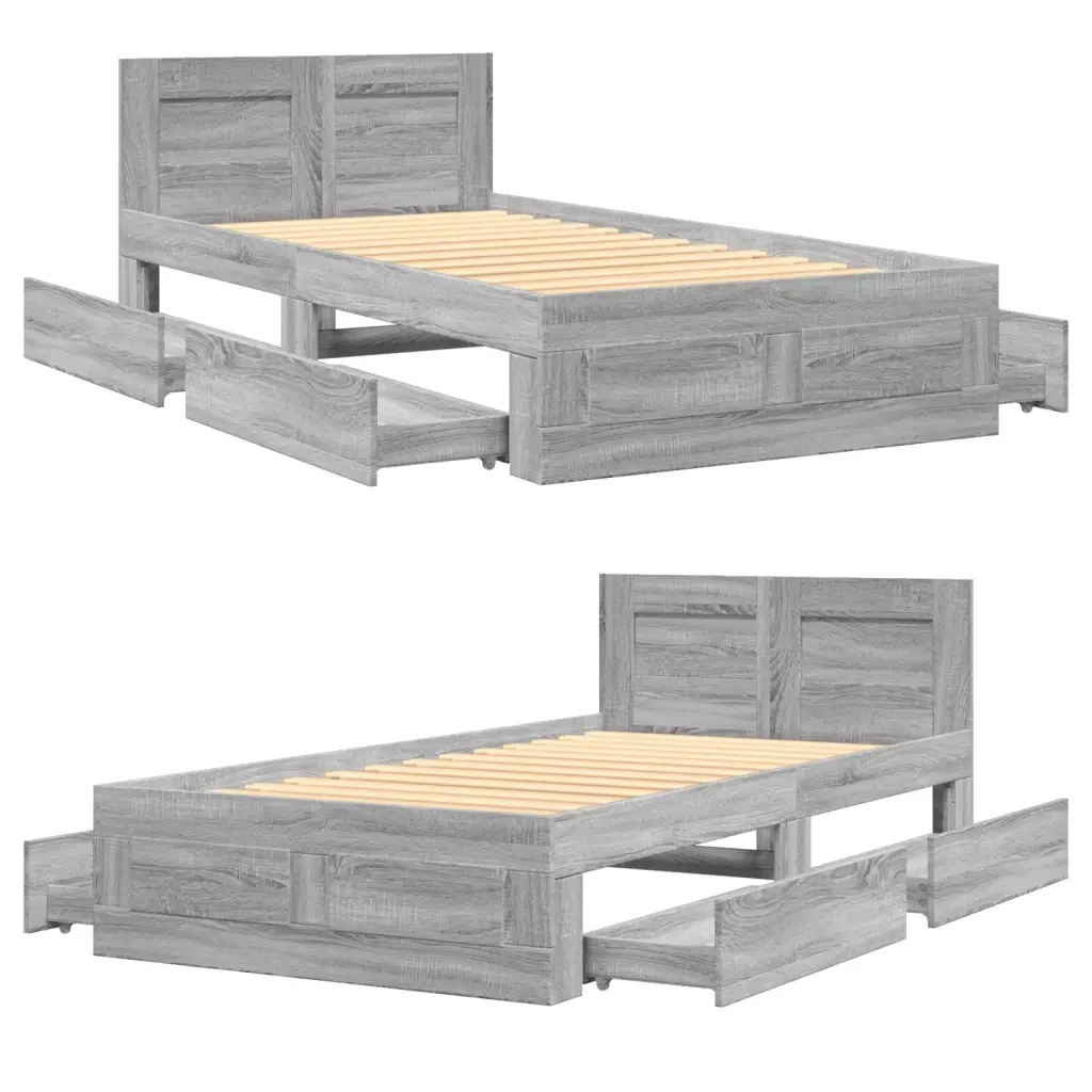 Letto singolo | Letto per adulti | Giroletto Testiera Grigio Cemento 75x190 cm Legno Multistrato - Image 8