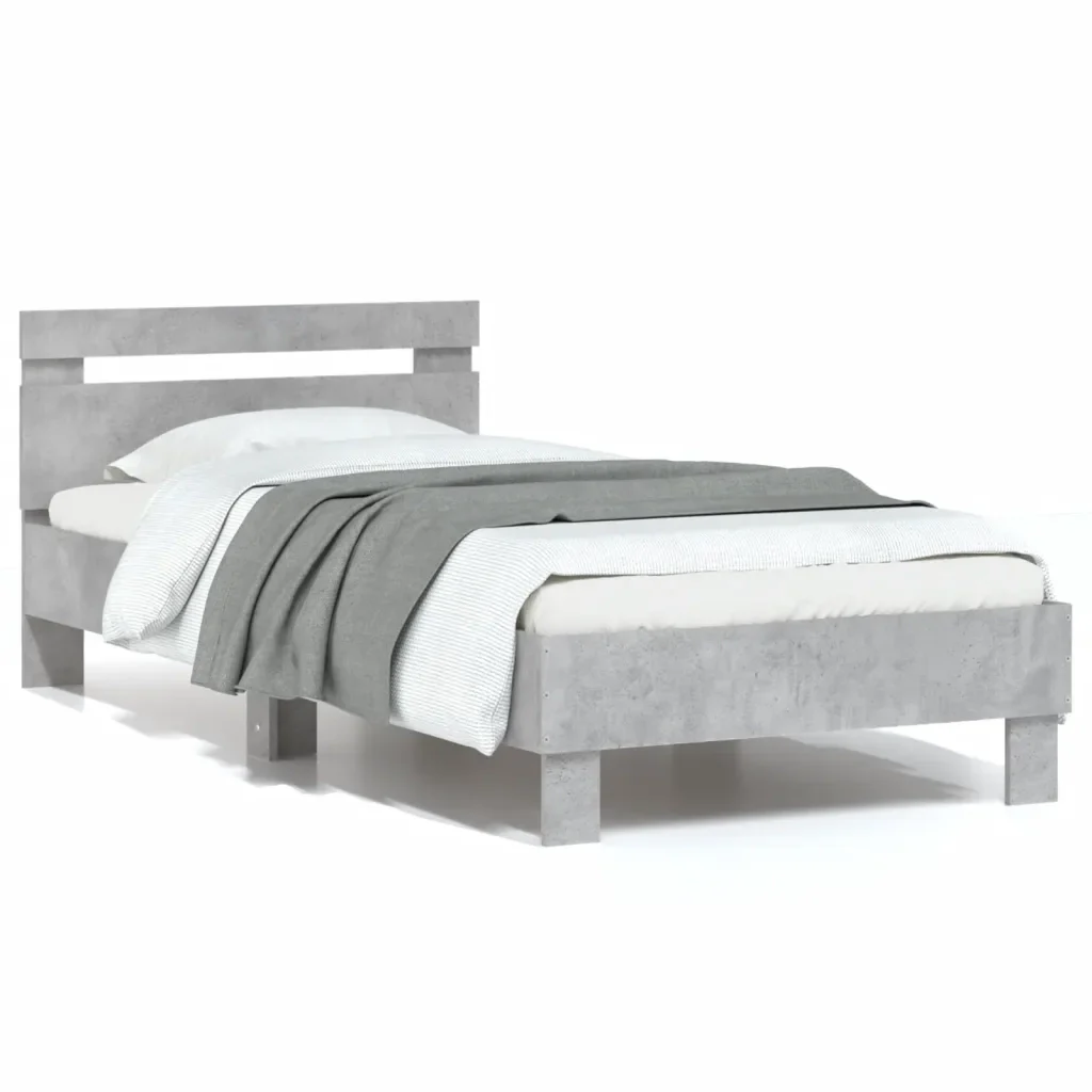 Letto singolo | Letto per adulti | Giroletto Testiera Grigio Cemento 75x190 cm Legno Multistrato