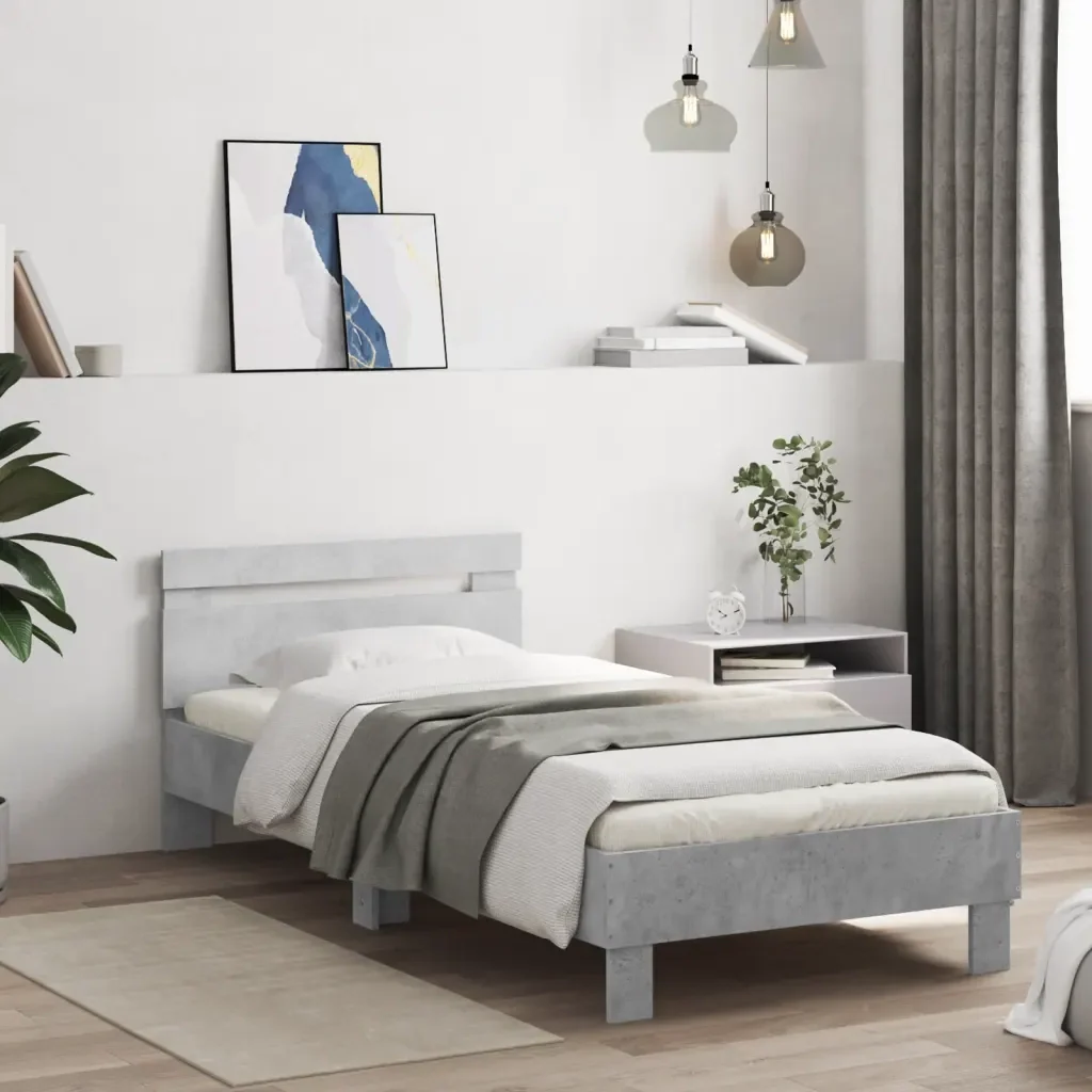 Letto singolo | Letto per adulti | Giroletto Testiera Grigio Cemento 75x190 cm Legno Multistrato - Image 2