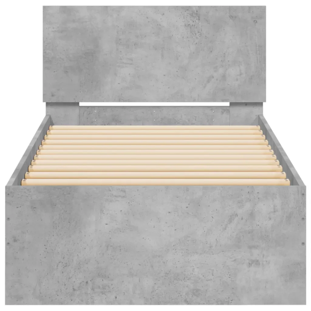 Letto singolo | Letto per adulti | Giroletto Testiera Grigio Cemento 75x190 cm Legno Multistrato - Image 5