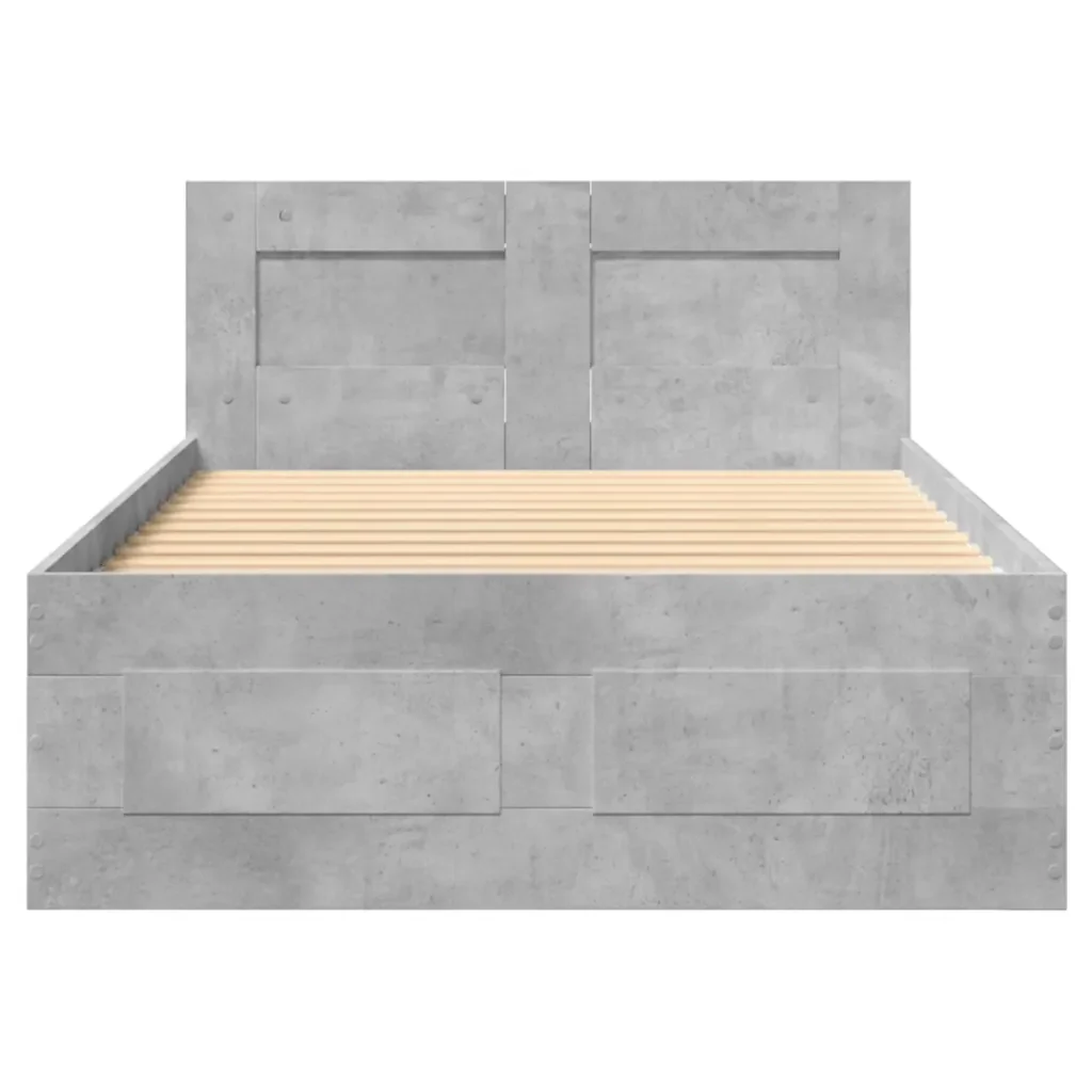Letto singolo | Letto per adulti | Giroletto Testiera Grigio Cemento 90x200 cm Legno Multistrato - Image 5